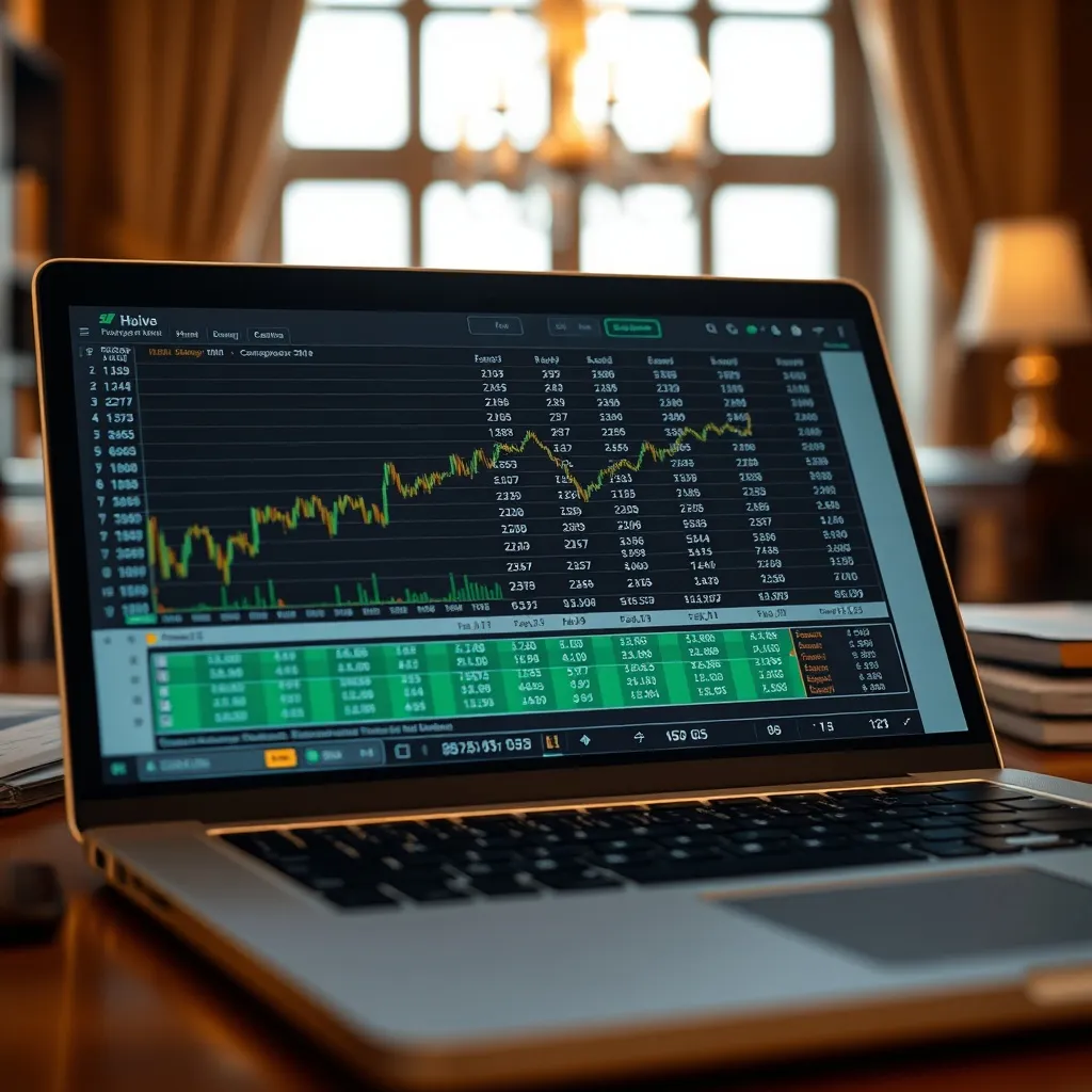 Close up of a financial spreadsheet on a high-end laptop scr